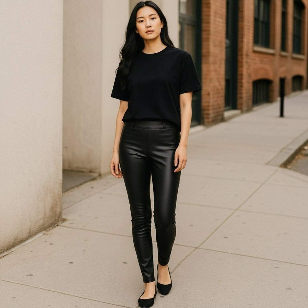 Kendall Kylie Womens Large Black Faux Leather Stretch Pull On Ankle Pants Size L